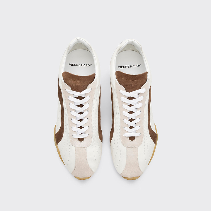 Pierre Hardy JUMP SNEAKERS, white calfskin and brown and off-white suede calfskin, view 2
