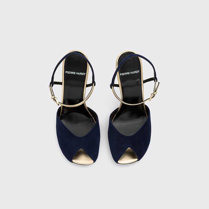 Pierre Hardy GILDA HEELED SANDAL, navy kidskin and champagne lambskin, view 3
