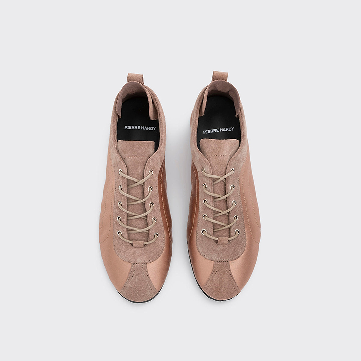 Pierre Hardy ISA SNEAKERS, suede calfskin and powder pink satin, view 2