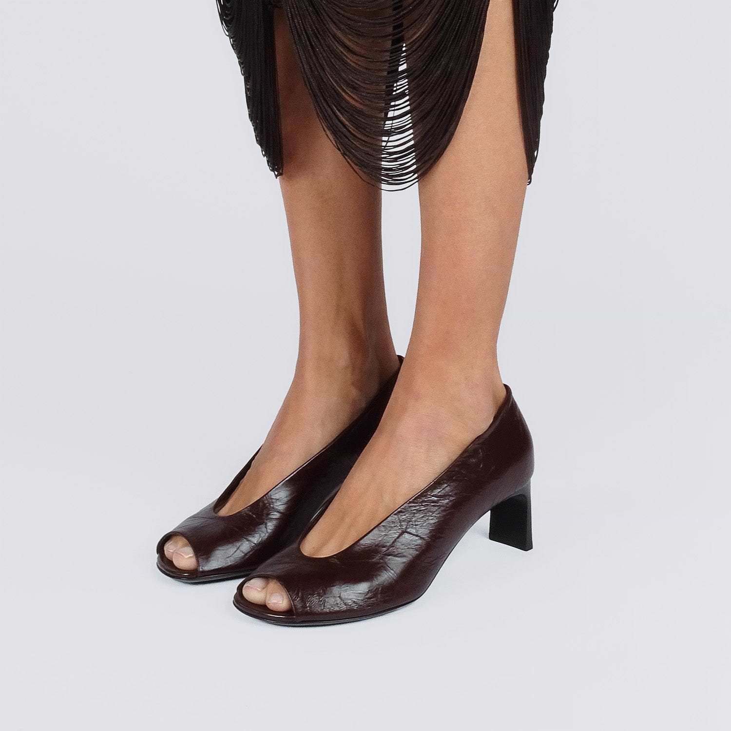 Pierre Hardy KAREN PUMP PEEP TOE, burgundy crinkled calfskin, view 5