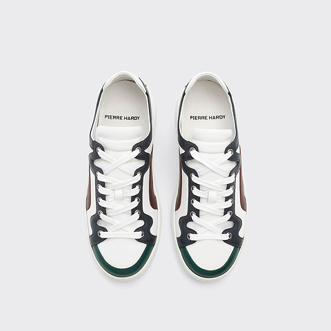 Pierre Hardy ALPHA SNEAKERS - WOMEN, white, green, navy blue and burgundy calfskin, view 2