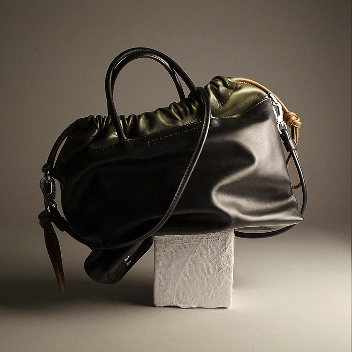 Pierre Hardy TWIN BAG, black calfskin and khaki lambskin, view 7