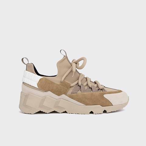 Pierre Hardy TREK COMET SNEAKERS, sand nylon canvas, beige and off-white suede calfskin and white calfskin