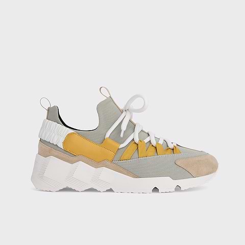 Pierre Hardy TREK COMET SNEAKERS, grey nylon canvas, white & yellow calfskin and beige suede calfskin
