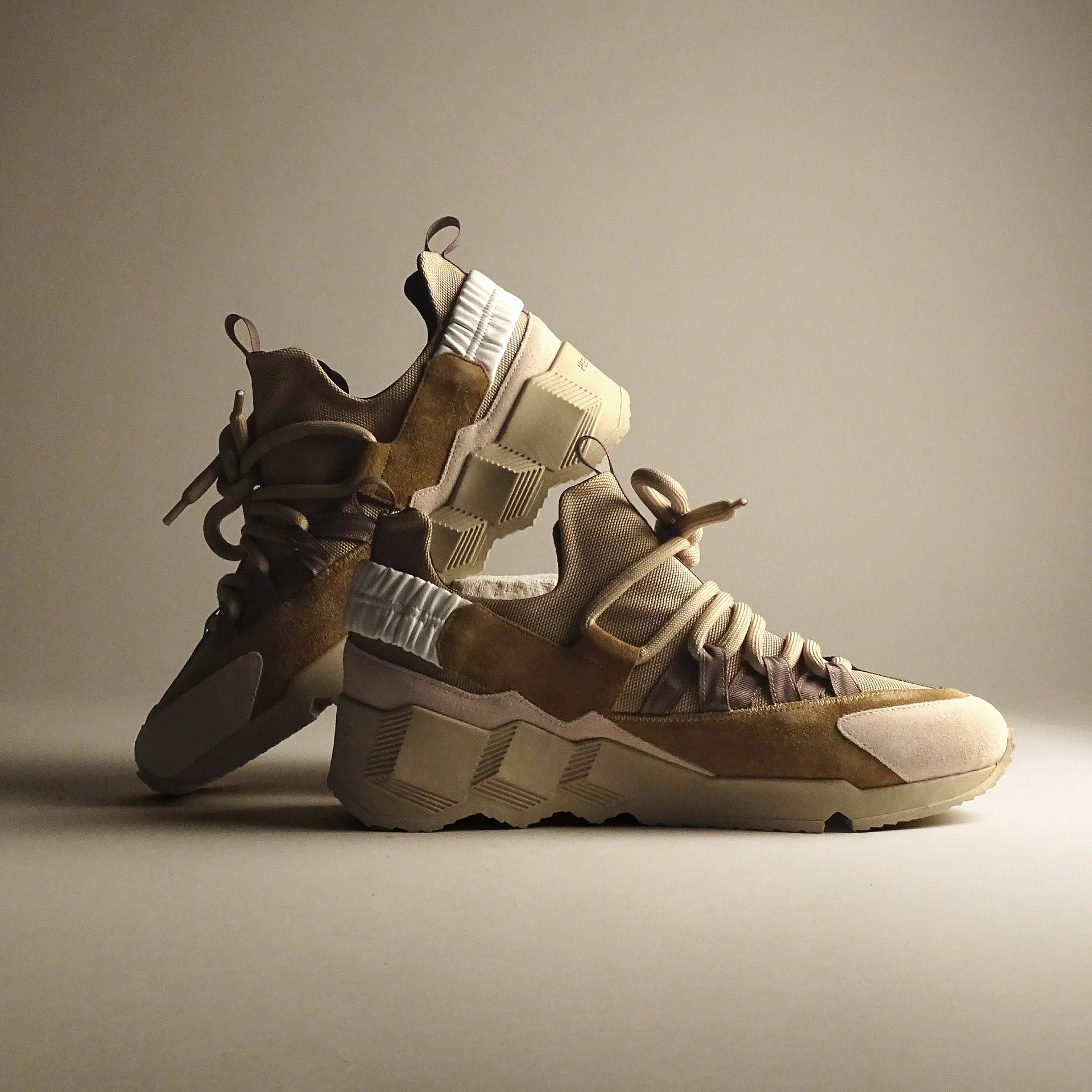Pierre Hardy TREK COMET SNEAKERS, sand nylon canvas, beige and off-white suede calfskin and white calfskin, view 6