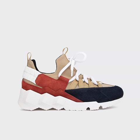Pierre Hardy TREK COMET SNEAKERS, sand nylon canvas, red and navy suede calfskin