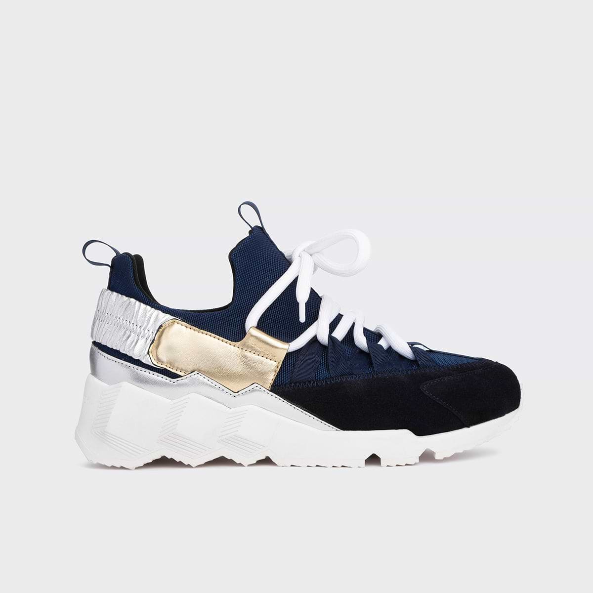 Pierre Hardy TREK COMET SNEAKERS, navy nylon canvas, navy suede calfskin and silver and champagne lambskin