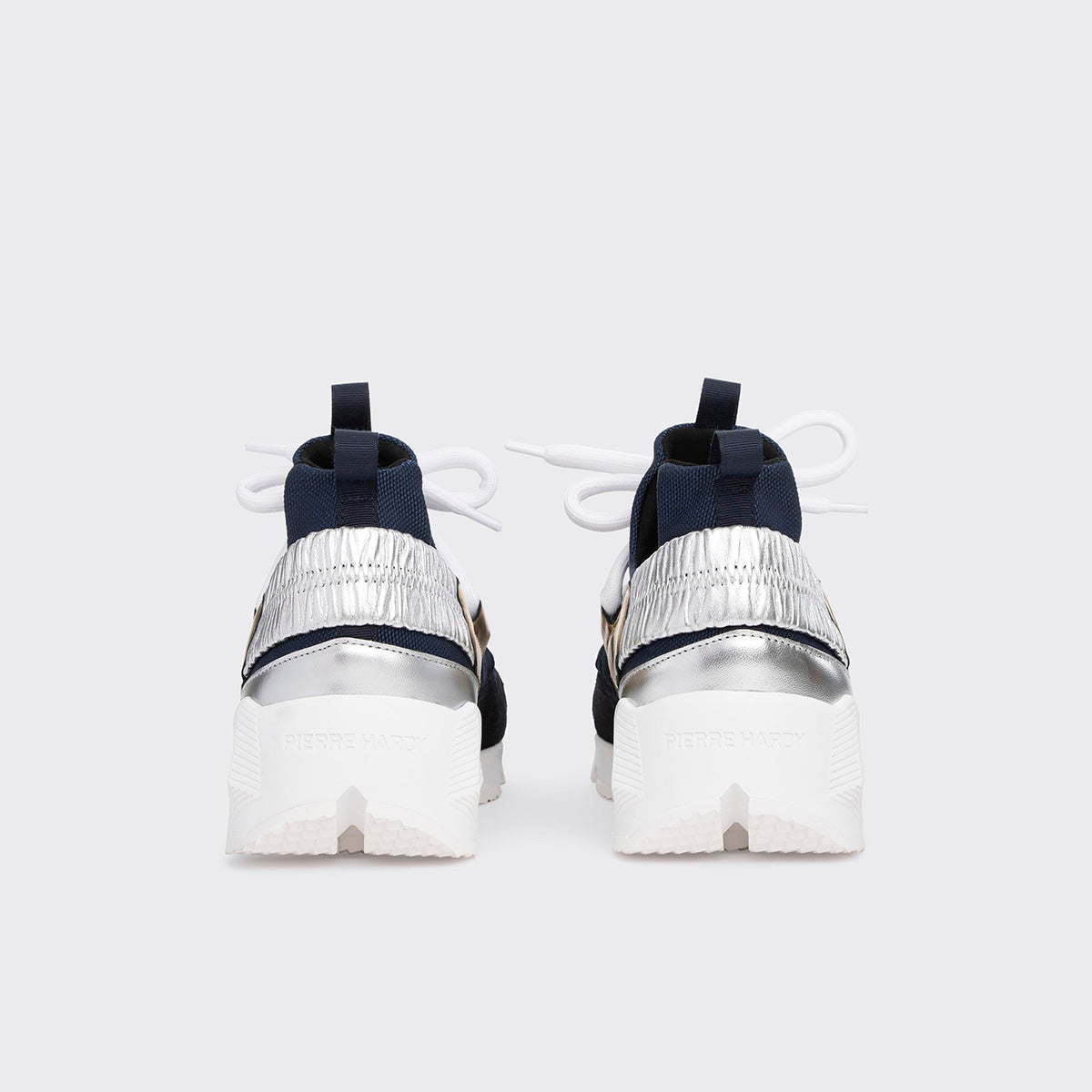 Pierre Hardy TREK COMET SNEAKERS, navy nylon canvas, navy suede calfskin and silver and champagne lambskin, view 5