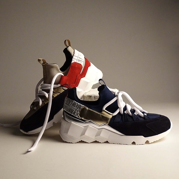 Pierre Hardy TREK COMET SNEAKERS, sand nylon canvas, red and navy suede calfskin, view 8