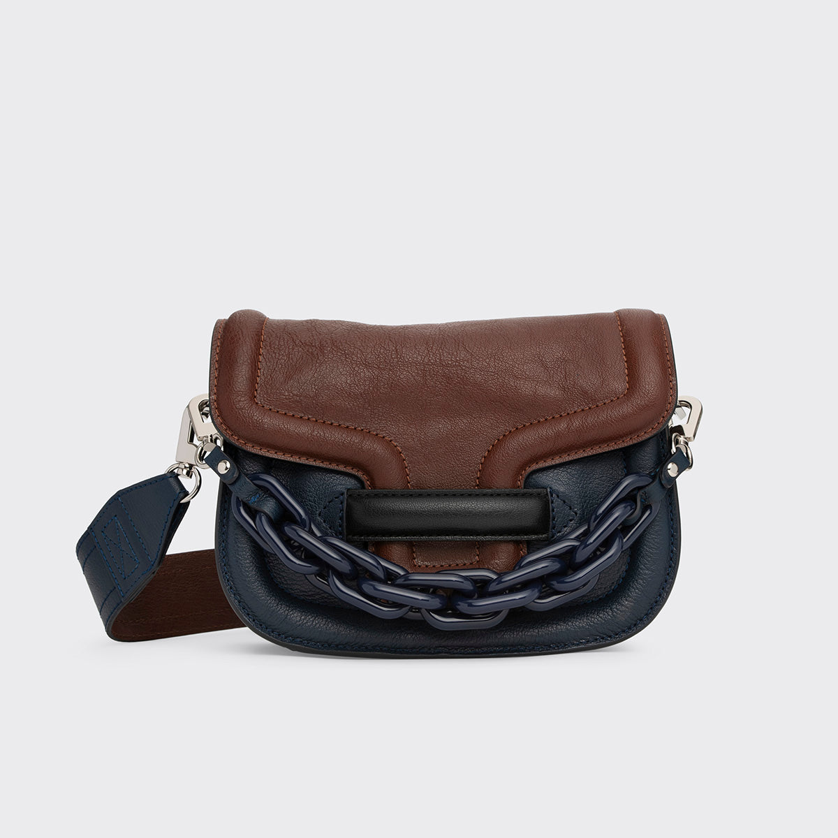 Pierre Hardy MINI ALPHAVILLE BAG, navy and brown grained kidskin