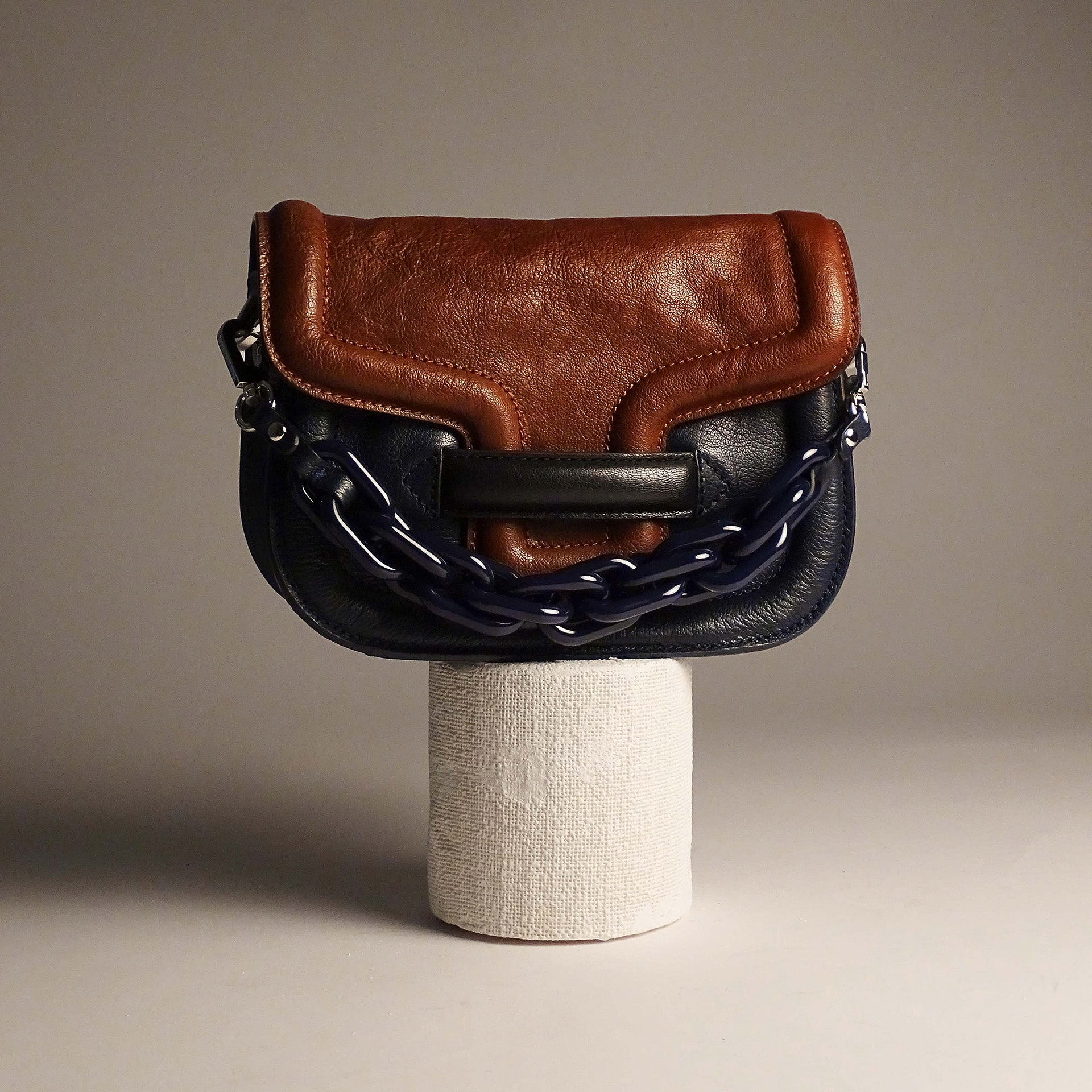 Pierre Hardy MINI ALPHAVILLE BAG, navy and brown grained kidskin, view 6