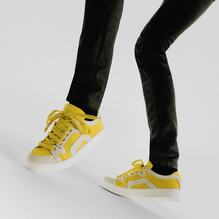 Pierre Hardy ALPHA SNEAKERS - WOMEN, yellow nylon canvas and white suede calfskin, view 7