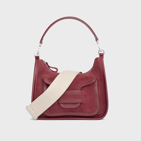 Pierre Hardy ALPHA DAY BAG, burgundy suede calfskin and grained calfskin