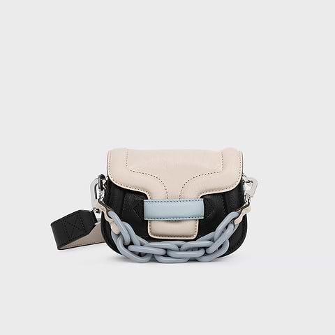 Pierre Hardy MICRO ALPHAVILLE BAG, off-white & black grained kidskin and light blue lambskin