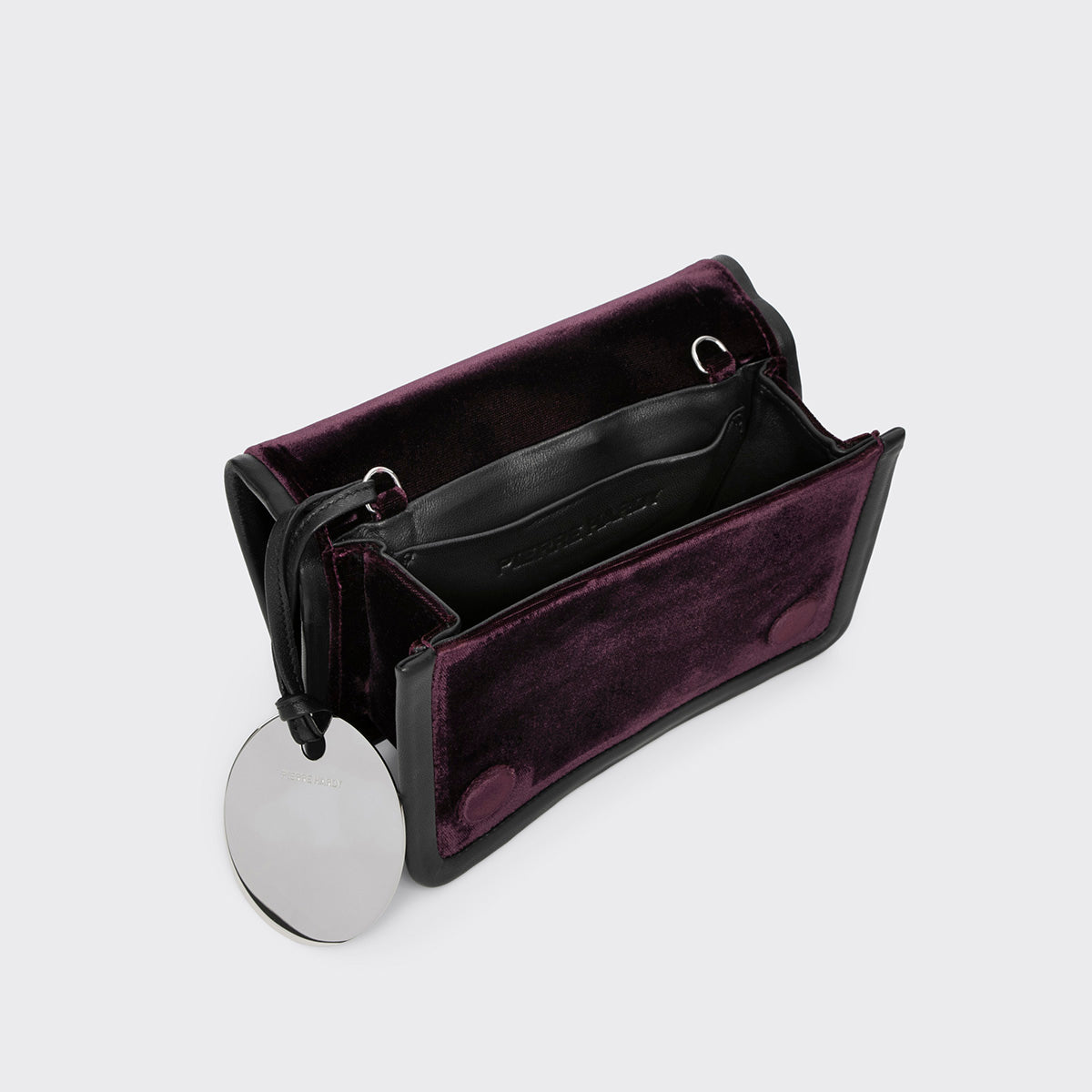 Pierre Hardy ALPHA HANDBAG, black, plum and camel suede and black lambskin, view 2
