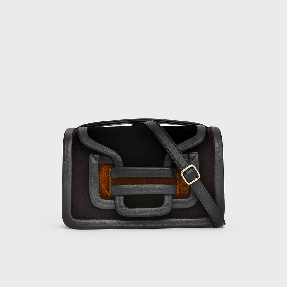 Pierre Hardy ALPHA HANDBAG, black, plum and camel suede and black lambskin