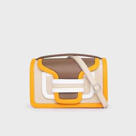 Pierre Hardy ALPHA HANDBAG, camel, off-white, sun & white calfskin