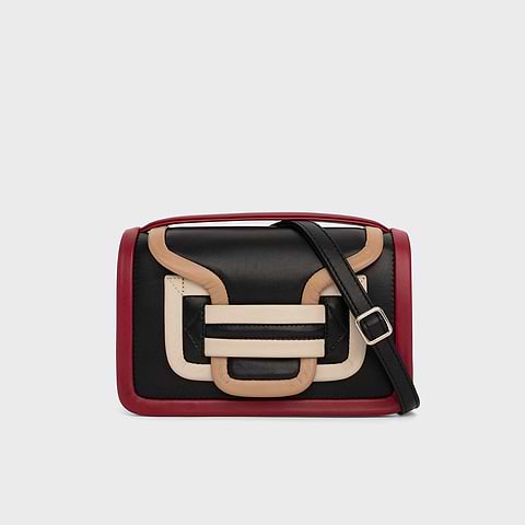 Pierre Hardy ALPHA HANDBAG, black & carmine red lambskin and cappuccino & off-white calfskin