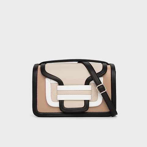 Pierre Hardy ALPHA HANDBAG, beige & black lambskin and white & off-white calfskin