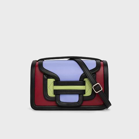 Pierre Hardy ALPHA HANDBAG, carmine red, lilac, anise and black lambskin
