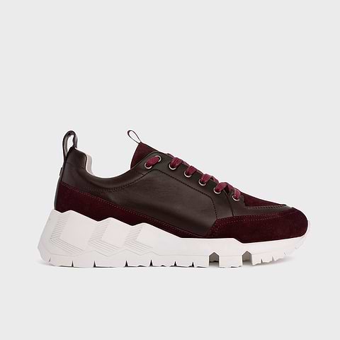 Pierre Hardy STREET LIFE SNEAKERS, burgundy calfskin and burgundy suede calfskin