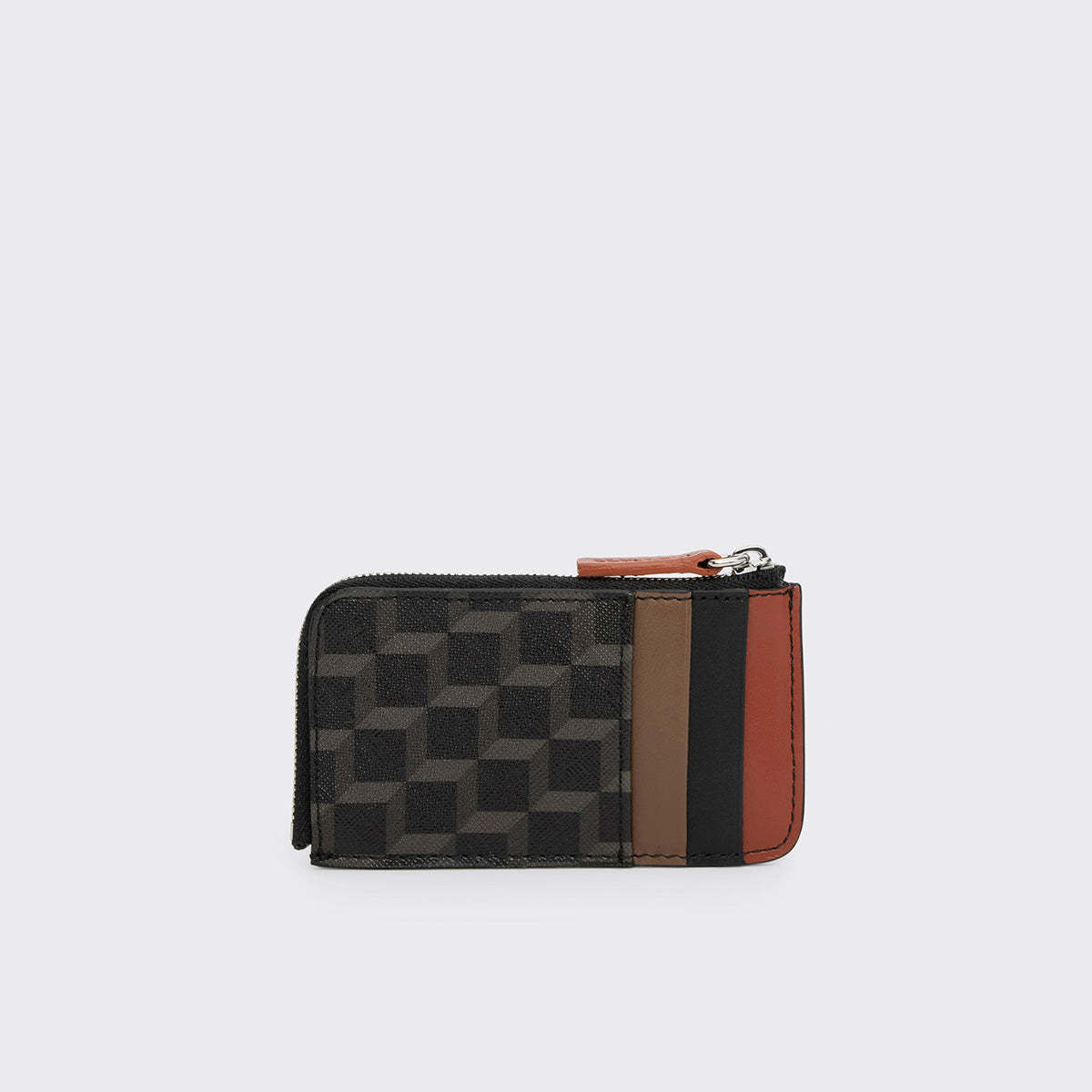Pierre Hardy BABYLONE COIN PURSE, black cube perspective coated canvas and black, camel and rust calfskin