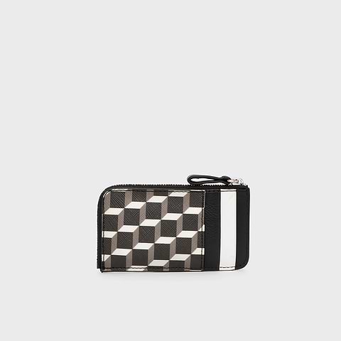 Pierre Hardy BABYLONE COIN PURSE, cube perspective coated canvas and black & white calfskin