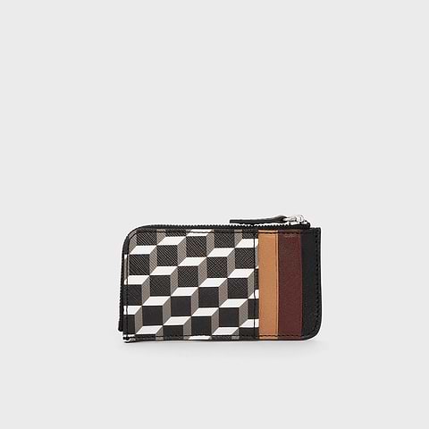 Pierre Hardy BABYLONE COIN PURSE, cube perspective coated canvas and burgundy & camel kidskin