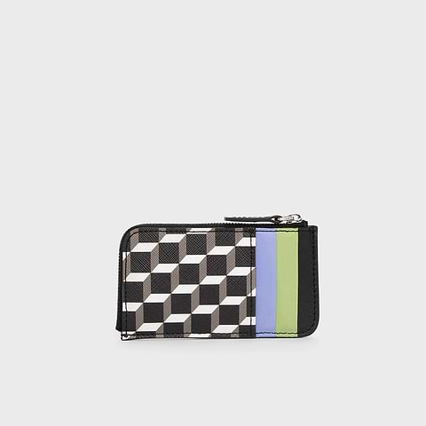 Pierre Hardy BABYLONE COIN PURSE, cube perspective coated canvas and lilac & anise lambskin