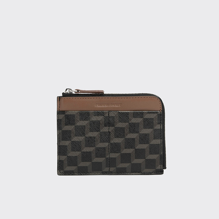 Pierre Hardy VALOIS COIN PURSE, black cube perspective coated canvas and camel calfskin