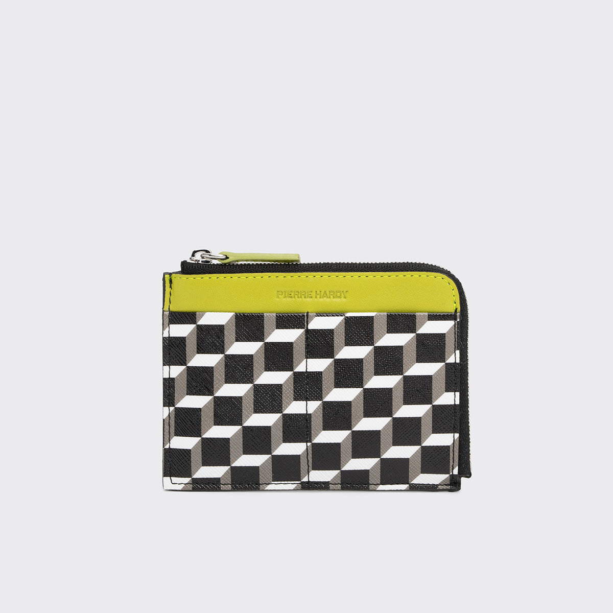 Pierre Hardy VALOIS COIN PURSE, cube perspective coated canvas and lime lambskin