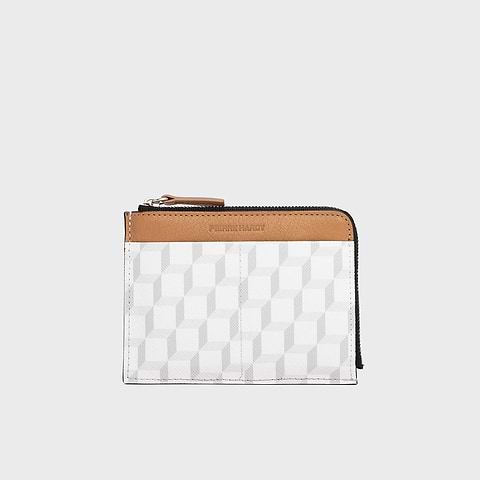 Pierre Hardy VALOIS COIN PURSE, white cube perspective coated canvas and camel kidskin