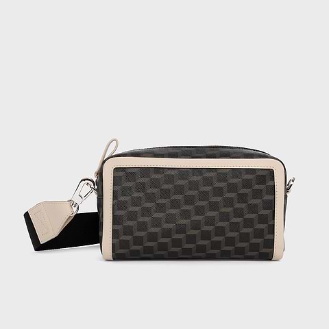 Pierre Hardy MAXI CUBE BOX BAG, black cube perspective coated canvas and off-white calfskin