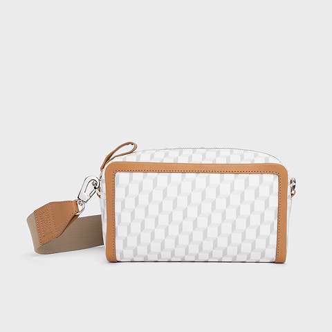 Pierre Hardy MAXI CUBE BOX BAG, white cube perspective coated canvas and camel grained kidskin