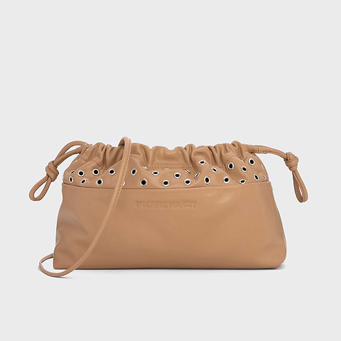 Pierre Hardy TWIN CLUTCH WITH EYELETS, cappuccino calfskin