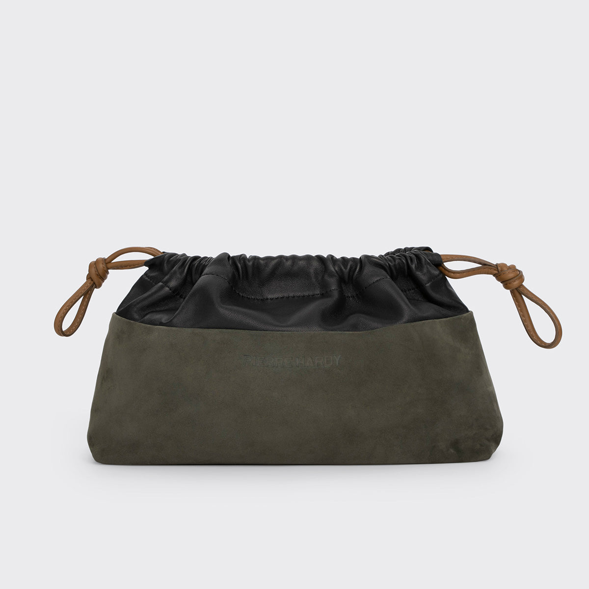 Pierre Hardy TWIN CLUTCH, khaki suede kidskin and black lambskin, view 5