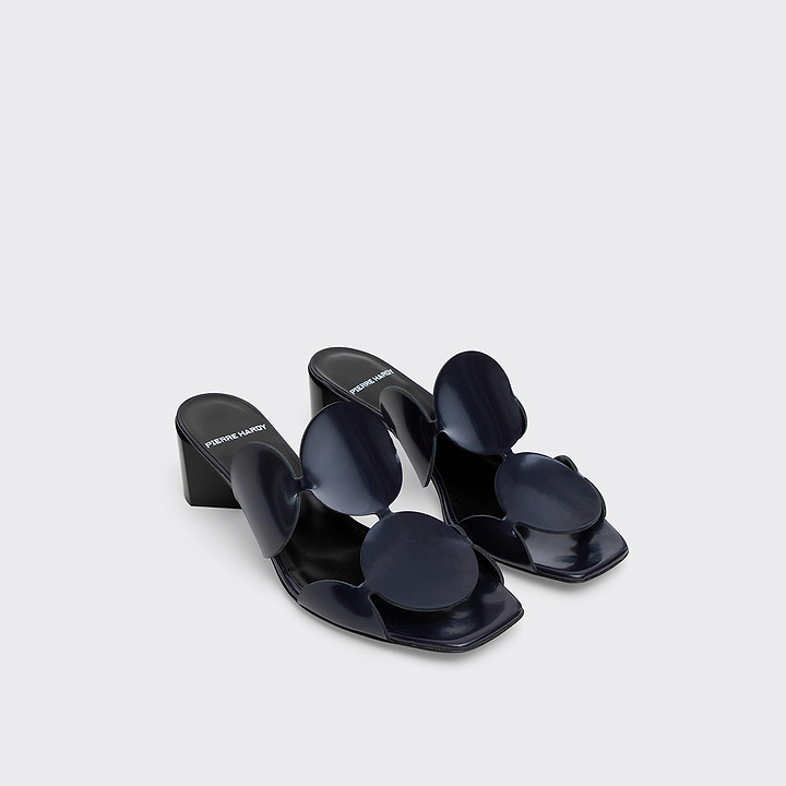 Pierre Hardy BULLES HEELED MULE, navy patent lambskin, view 3