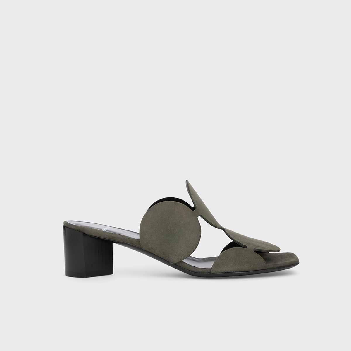 Pierre Hardy BULLES HEELED MULE, khaki suede kidskin