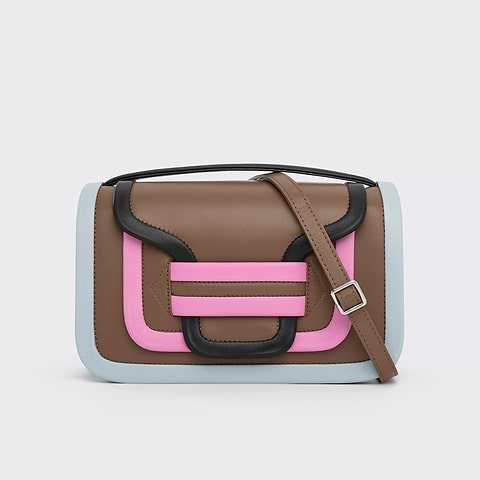 Pierre Hardy ALPHA MAXI HANDBAG, camel, pink & light blue calfskin and black lambskin