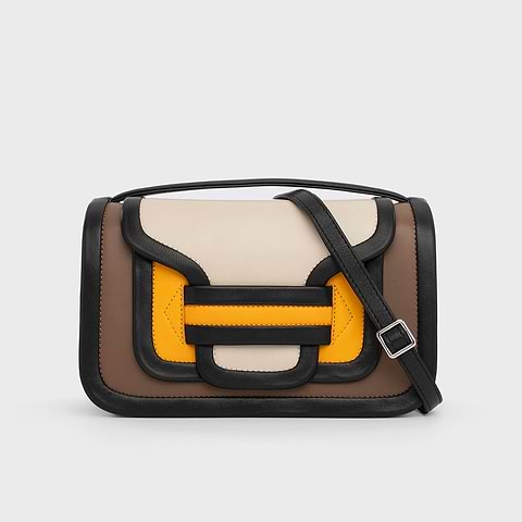 Pierre Hardy ALPHA MAXI HANDBAG, camel, off-white & sun calfskin and black lambskin