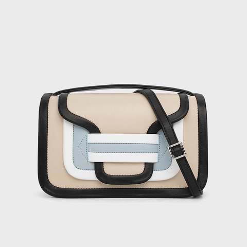 Pierre Hardy ALPHA MAXI HANDBAG, off-white, light blue & white calfskin and black lambskin