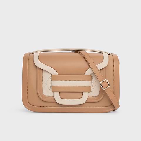 Pierre Hardy ALPHA MAXI HANDBAG, cappuccino, camel and off-white calfskin