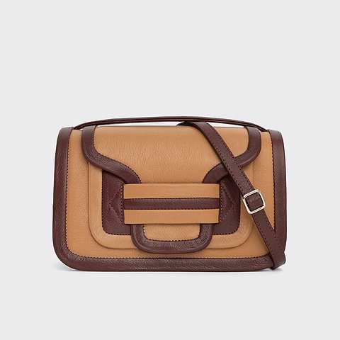 Pierre Hardy ALPHA MAXI HANDBAG, camel and burgundy grained kidskin