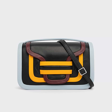 Pierre Hardy ALPHA MAXI HANDBAG, black, yellow & pink lambskin and white calfskin
