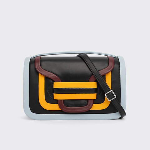 Pierre Hardy ALPHA MAXI HANDBAG, black, yellow & pink lambskin and white calfskin