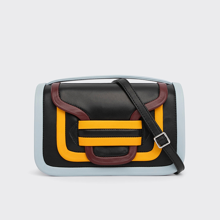 Pierre Hardy ALPHA MAXI HANDBAG, black, yellow & pink lambskin and white calfskin