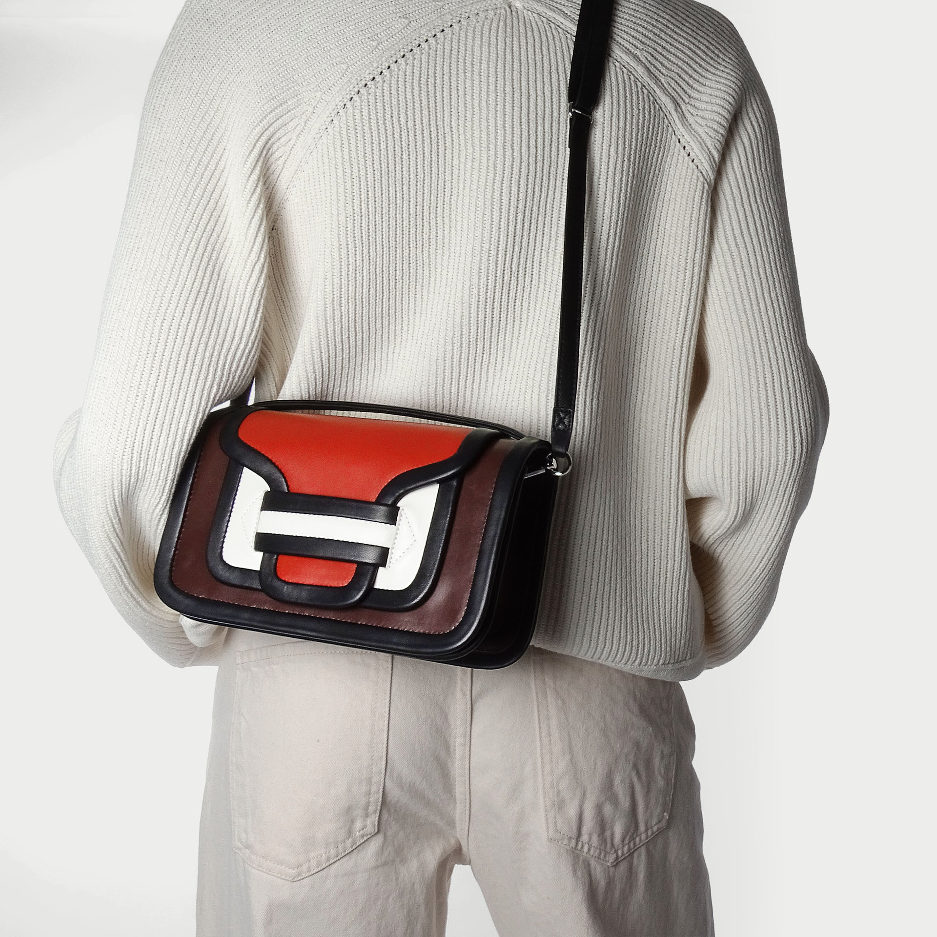 Pierre Hardy ALPHA MAXI HANDBAG, brown, rust and black lambskin and white calfskin, view 3