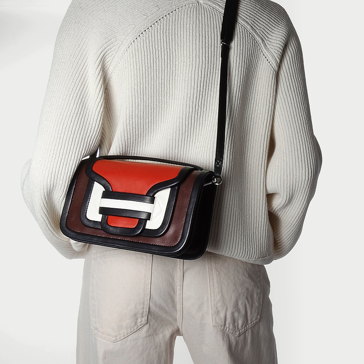 Pierre Hardy ALPHA MAXI HANDBAG, brown, rust and black lambskin and white calfskin, view 3