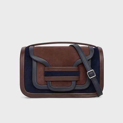 Pierre Hardy ALPHA MAXI HANDBAG, suede kidskin and navy and brown lambskin