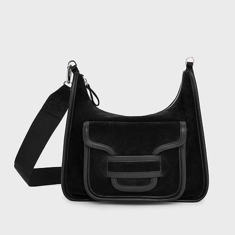 Pierre Hardy ALPHA DAY BAG, black suede calfskin and black calfskin
